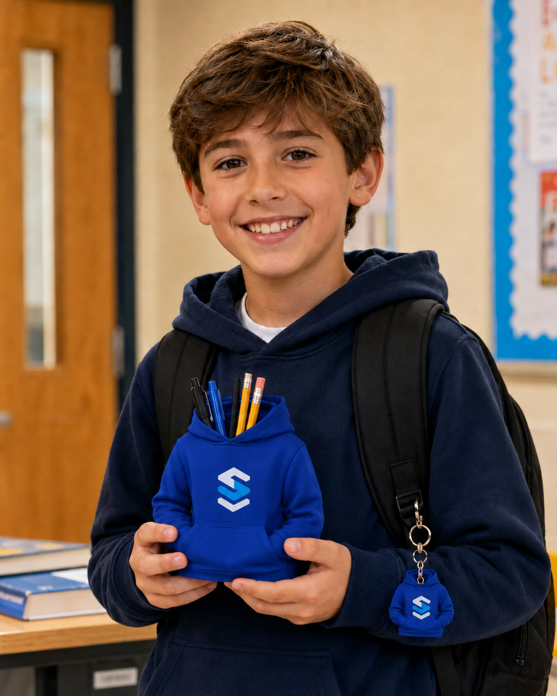 Aluno segurando produto personalizado da SPLAV 3D