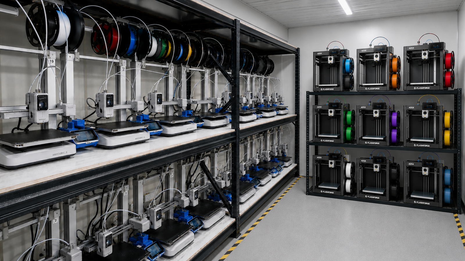 Fábrica Splav 3D com impressoras operando em produção paralela
