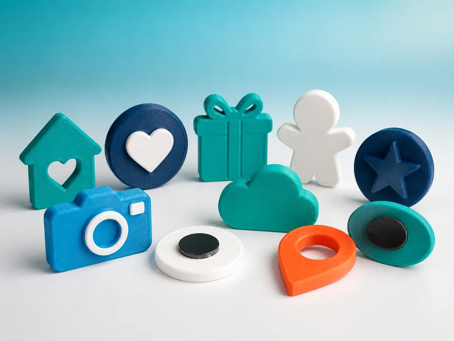 Imãs personalizados coloridos produzidos em impressão 3D
