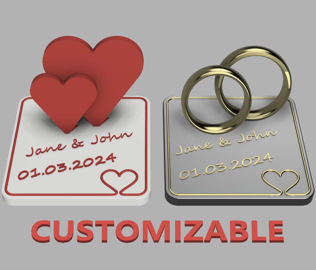 Lembrancinhas de Casamento Personalizáveis - Alianças e Corações